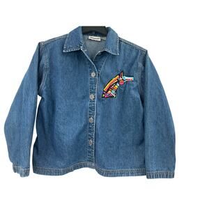 Ultimate jacket blue denim colorful embroidered horse size M